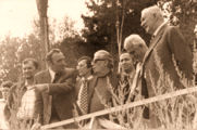 P.N.Bogoliubov, A.N.Tavkhelidze, V.A.Matveev, N.N.Bogoliubov, Z.P.Zarapetyan, M.A.Markov  attend the construction of the Moscow meson factory - MMF INR RAS (Troitsk)